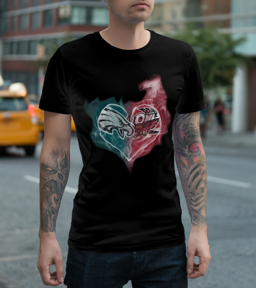 Philadelphia Eagles And Temple Owls Heart Shape T-Shirt