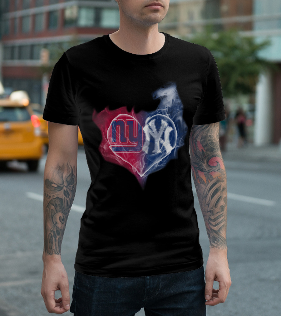 New York Giants Yankees Heart Smoke T-Shirt
