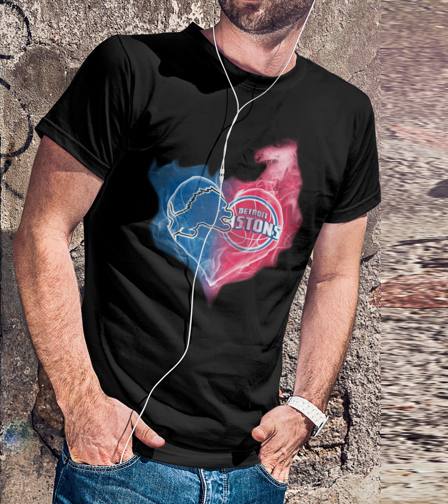 Detroit Lions Pistons Heart Fusion T-Shirt