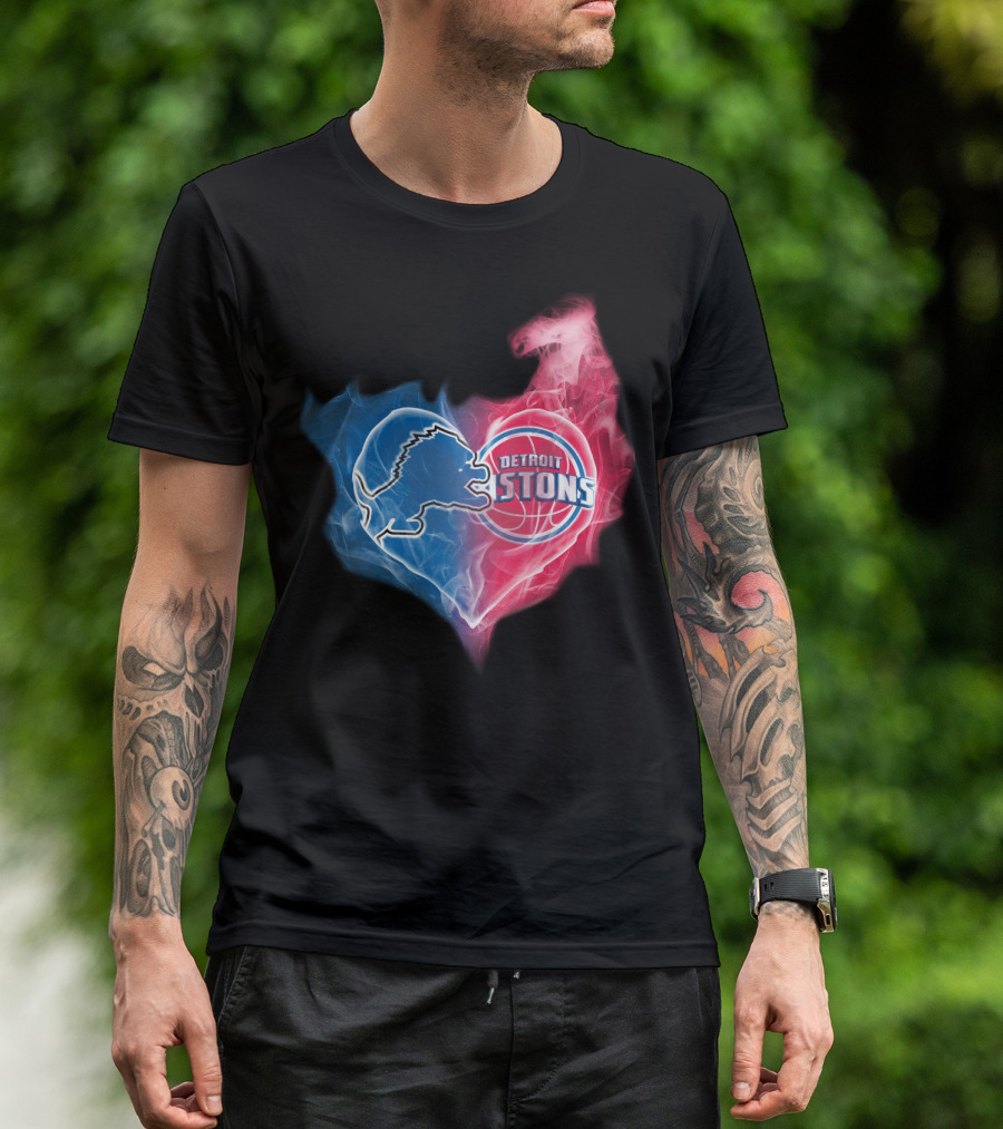 Detroit Lions Pistons Heart Fusion T-Shirt
