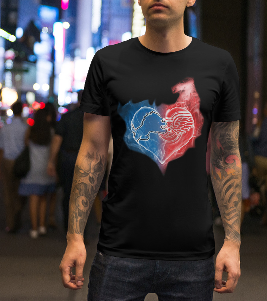 Detroit Lions Red Wings Heart Fusion T-Shirt