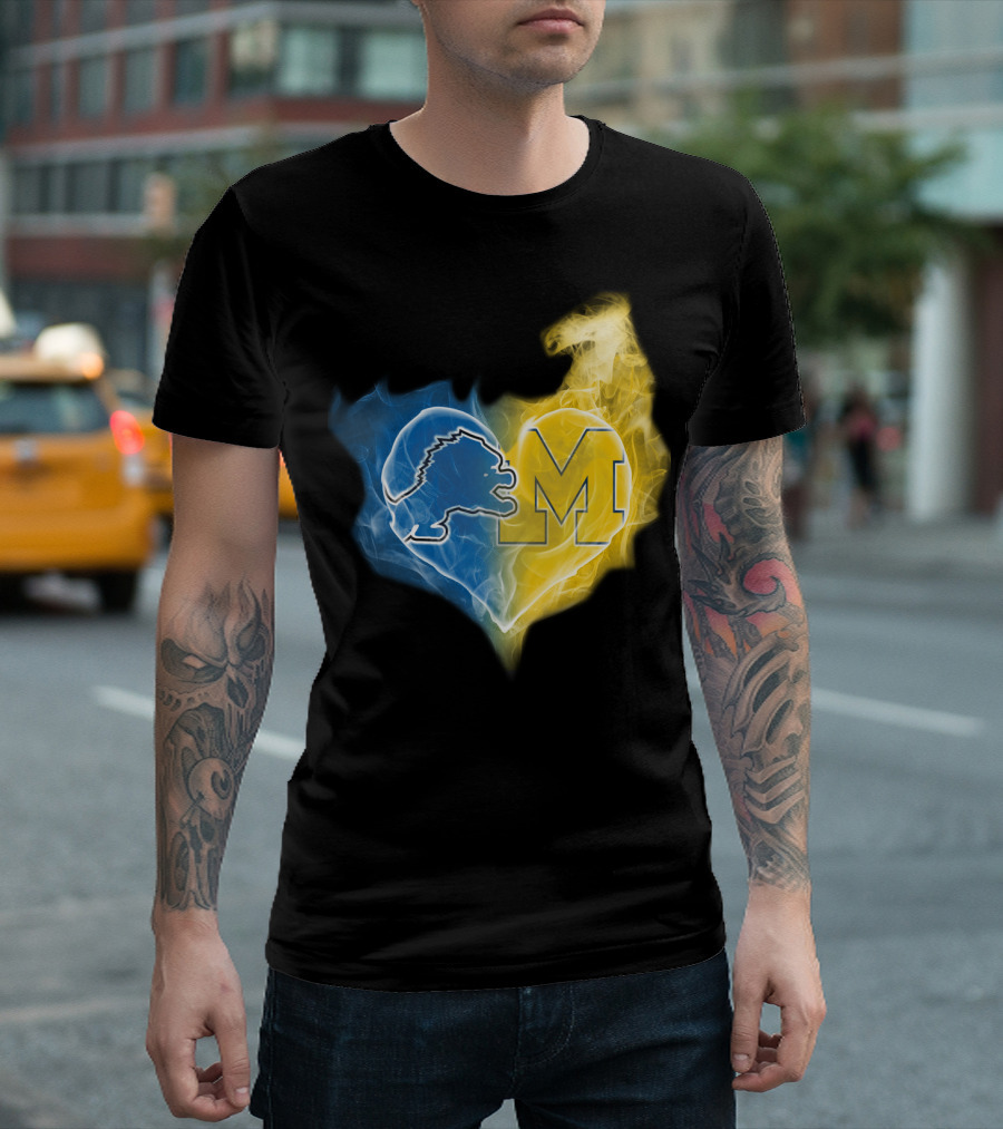 Blue Lion And Yellow M In Heart-Shaped Flame T-Shirt