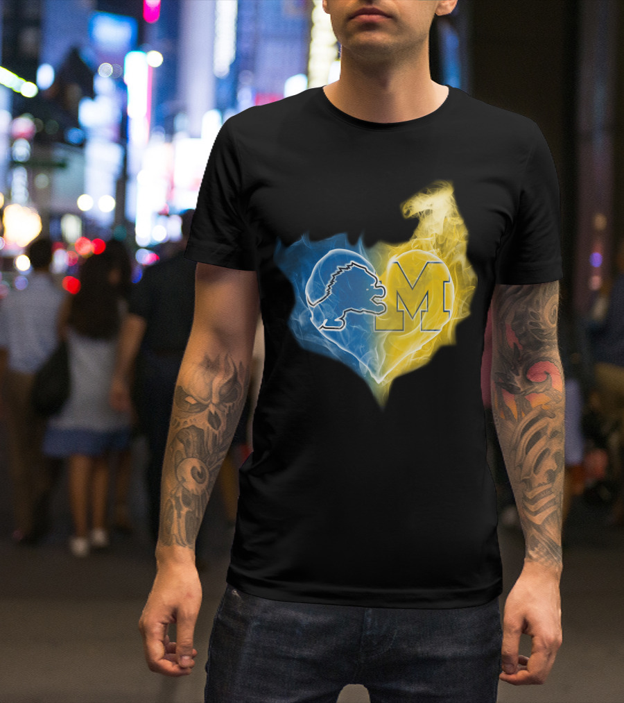 Blue Lion And Yellow M In Heart-Shaped Flame T-Shirt