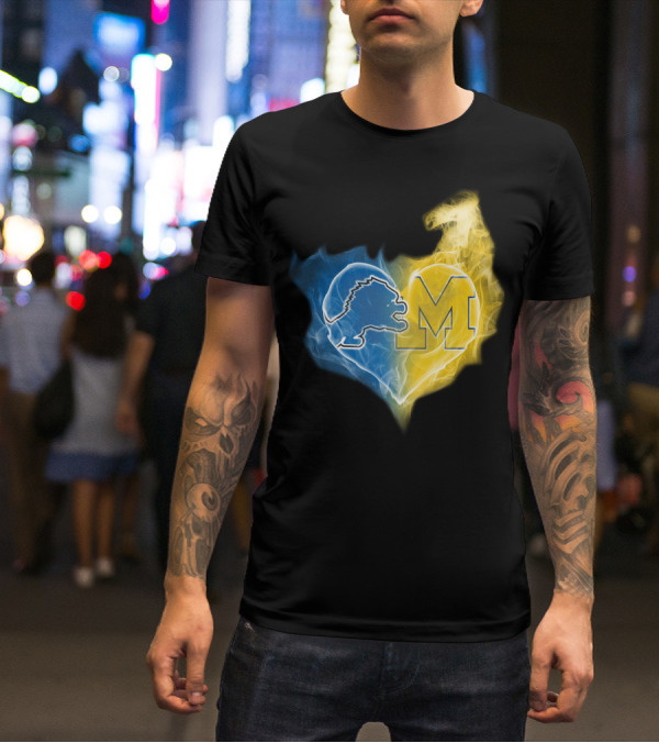 Blue Lion And Yellow M In Heart-Shaped Flame T-Shirt