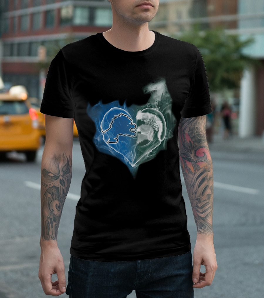 Detroit Lions Michigan State Spartans Heart Fusion T-Shirt