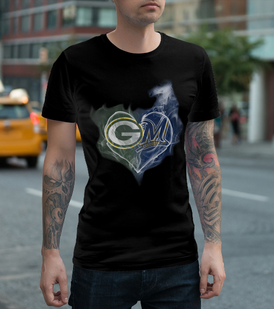 Green Bay Packers Milwaukee Brewers Heart T-Shirt