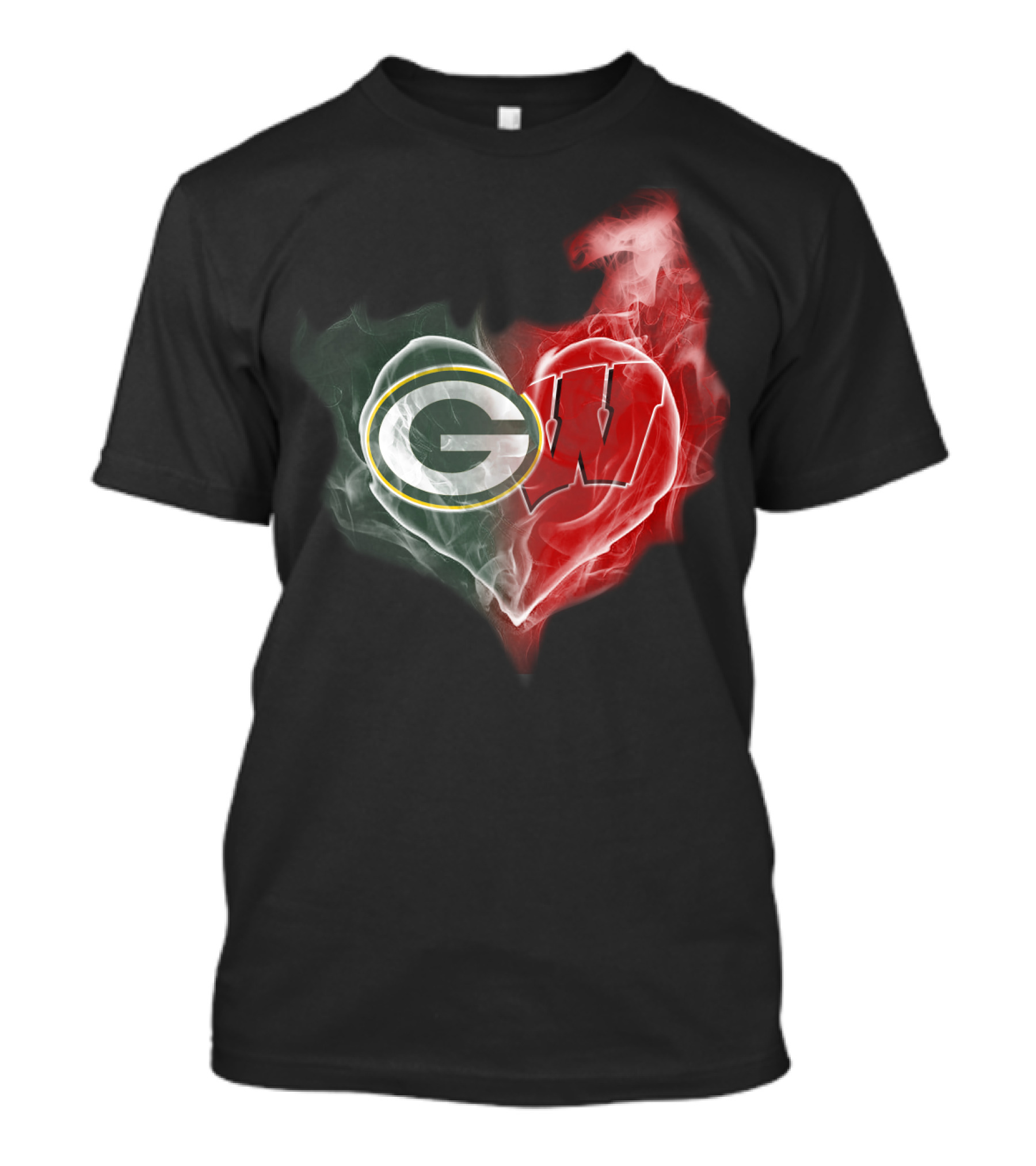 Green Bay Packers Wisconsin Badgers Heart Smoke T-Shirt