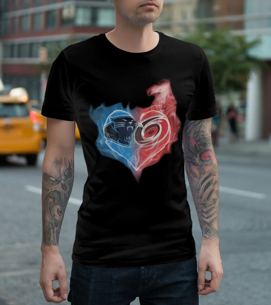 Carolina Panthers And Hurricanes Heart Fusion T-Shirt