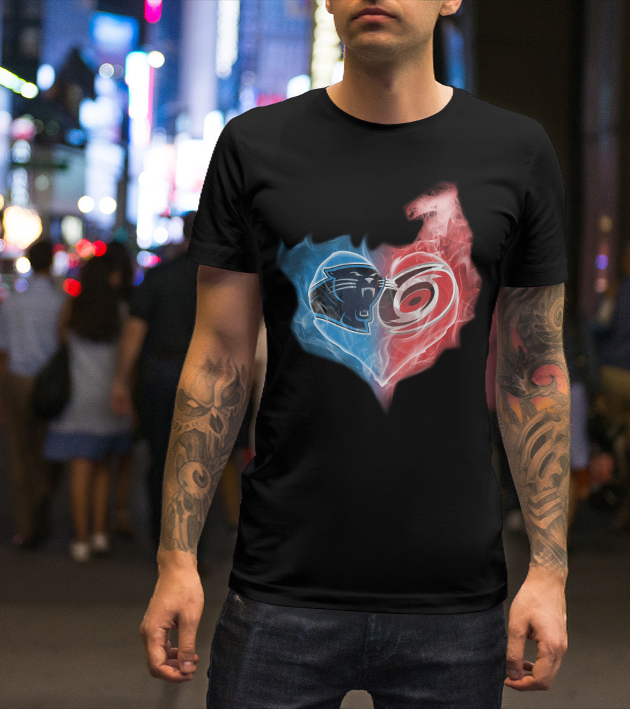 Carolina Panthers And Hurricanes Heart Fusion T-Shirt