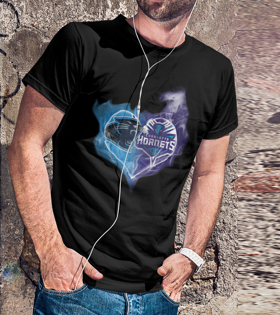 Carolina Panthers Charlotte Hornets Heart Fusion T-Shirt