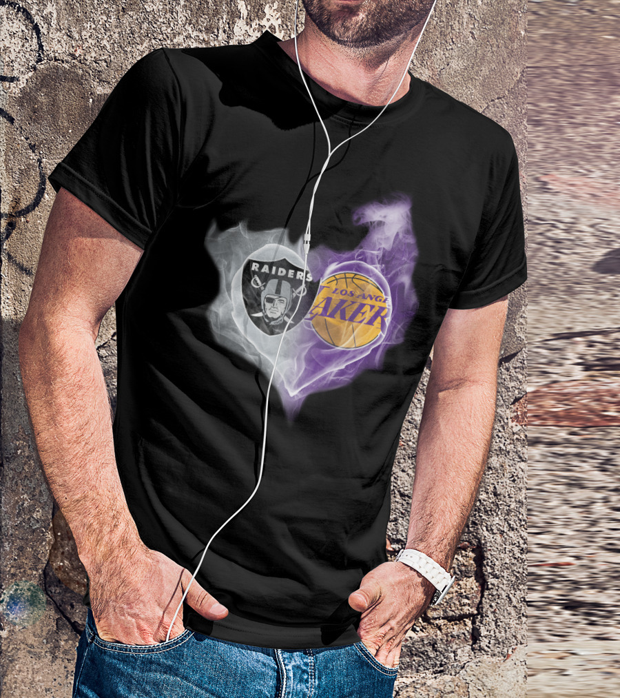 Raiders Los Angeles Lakers Heart Smoke T-Shirt