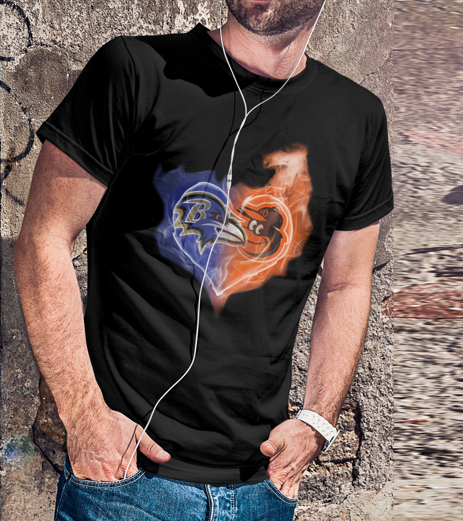 Baltimore Ravens Orioles Heart Fusion T-Shirt