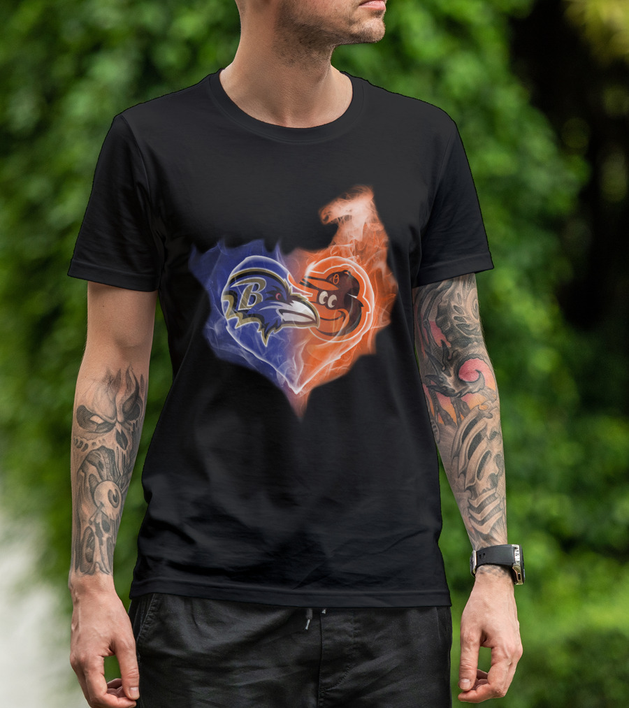 Baltimore Ravens Orioles Heart Fusion T-Shirt