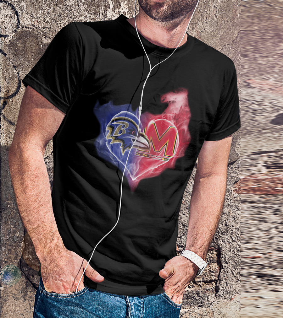 Baltimore Ravens Maryland Terrapins Heart Fusion T-Shirt
