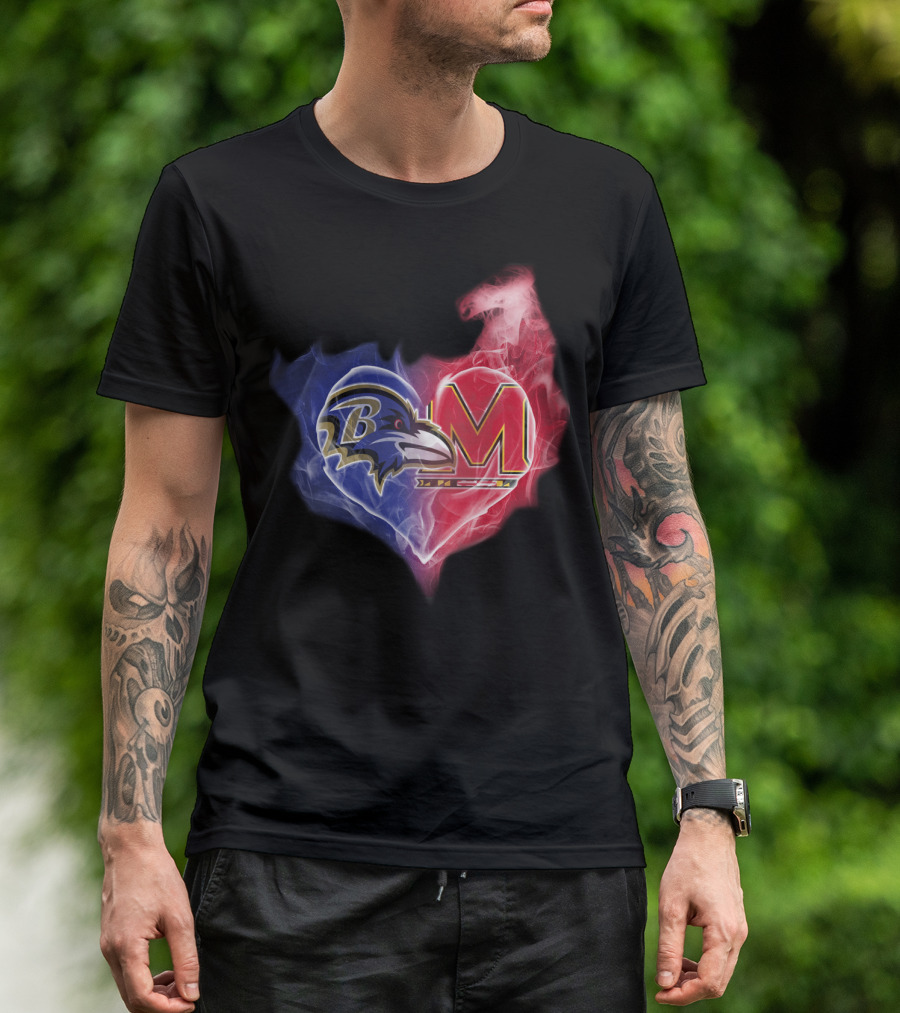Baltimore Ravens Maryland Terrapins Heart Fusion T-Shirt