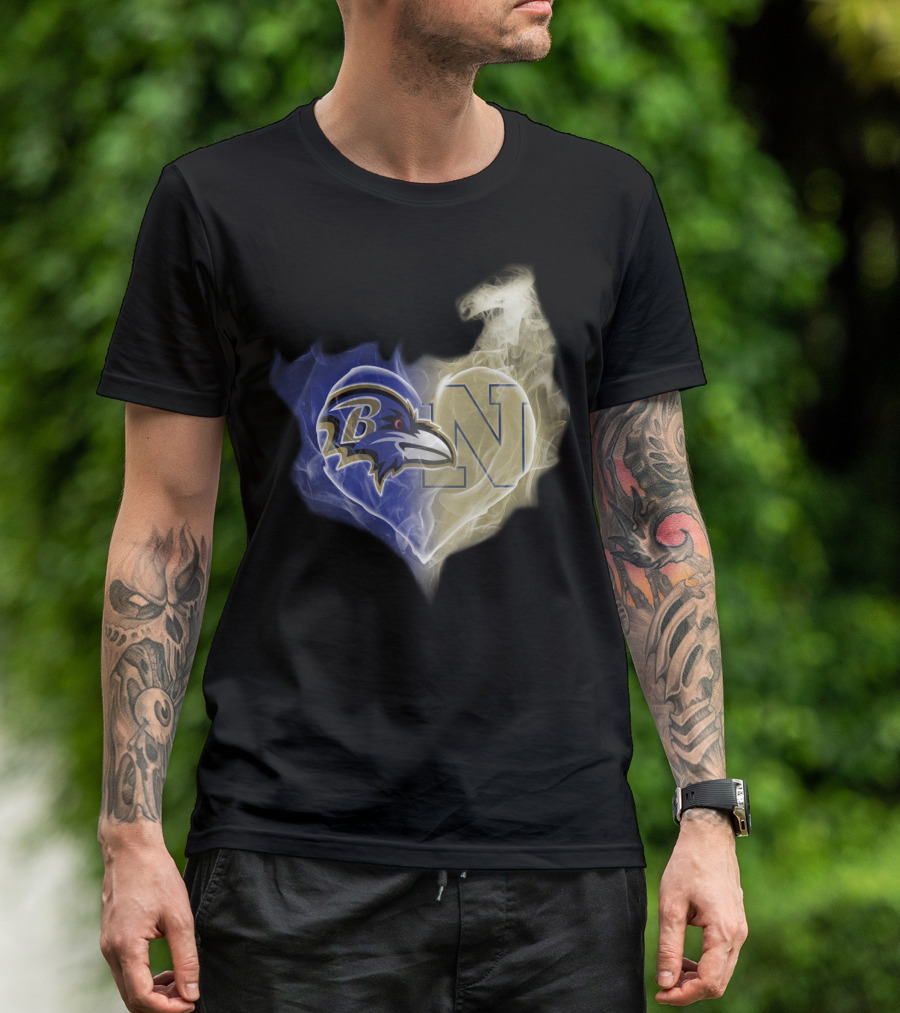 Baltimore Ravens Navy Midshipmen Heart Fusion T-Shirt