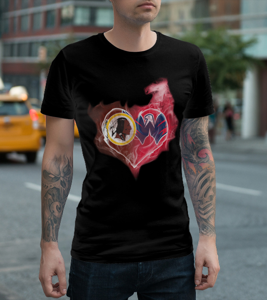 Washington Redskins And Wizards Heart Symbol T-Shirt