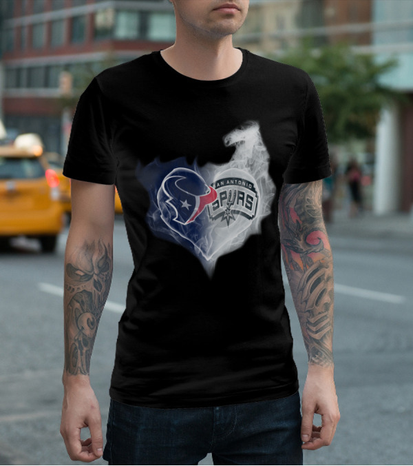 Houston Texans San Antonio Spurs Heart Shape T-Shirt