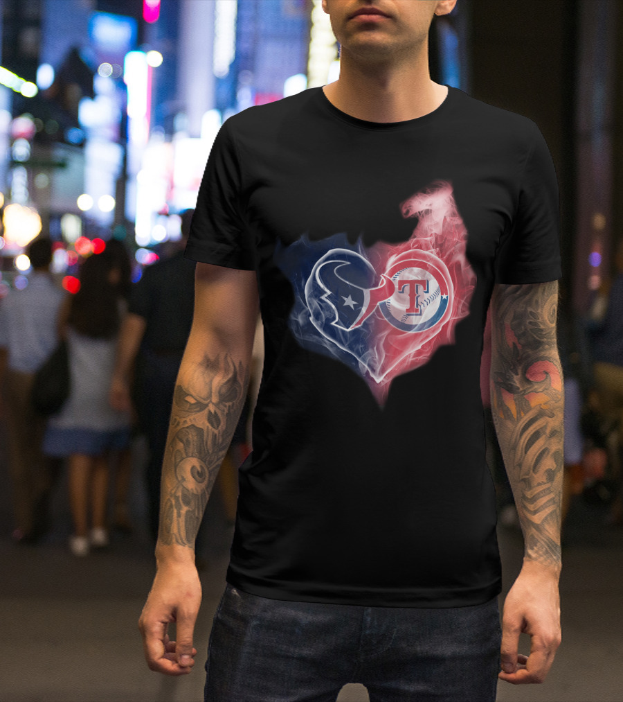 Houston Texans And Texas Rangers Smoke Heart T-Shirt