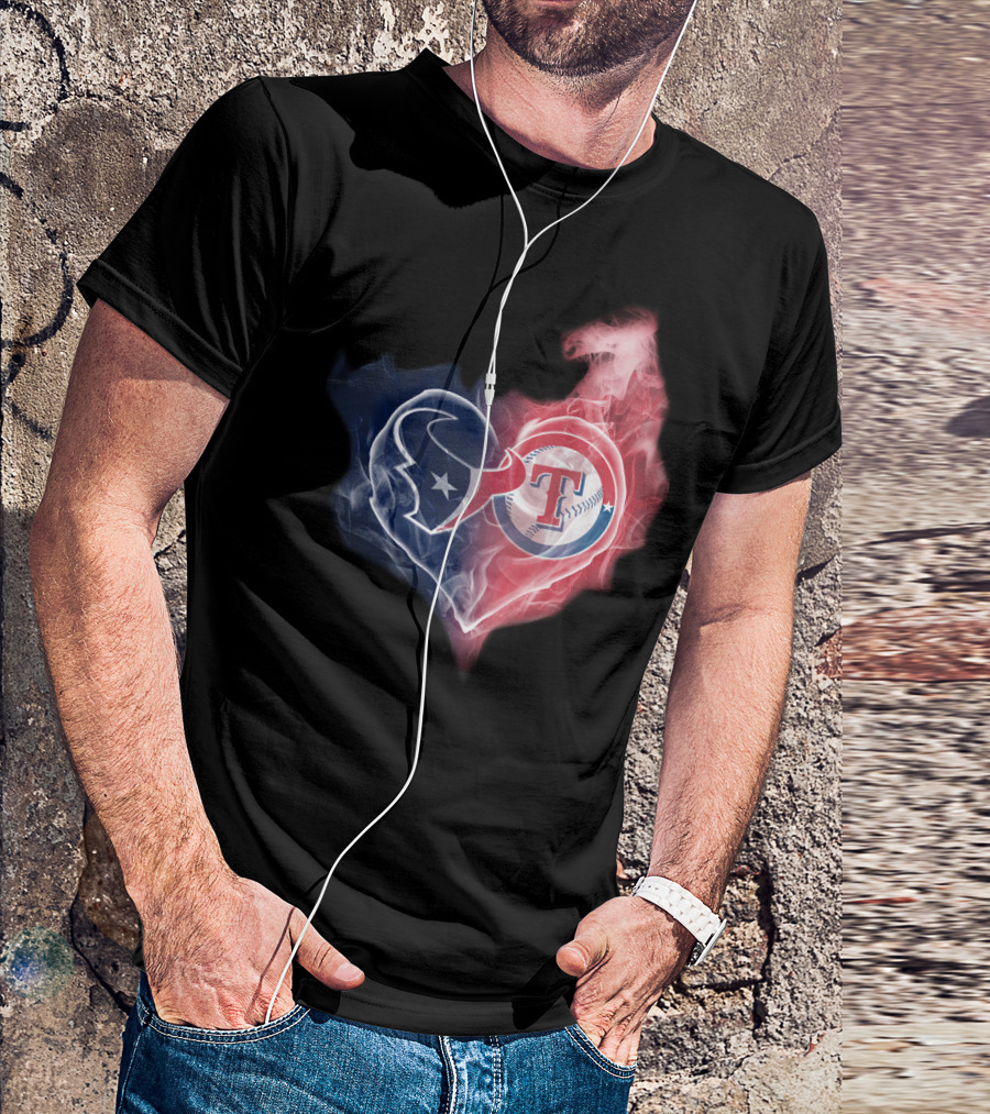 Houston Texans And Texas Rangers Smoke Heart T-Shirt