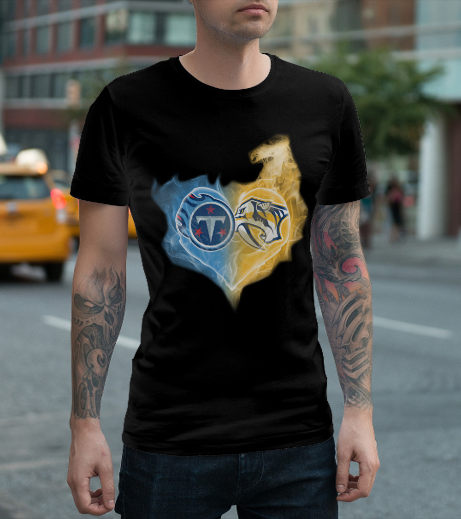 Tennessee Titans Titans And Nashville Predators Heart Logo T-Shirt