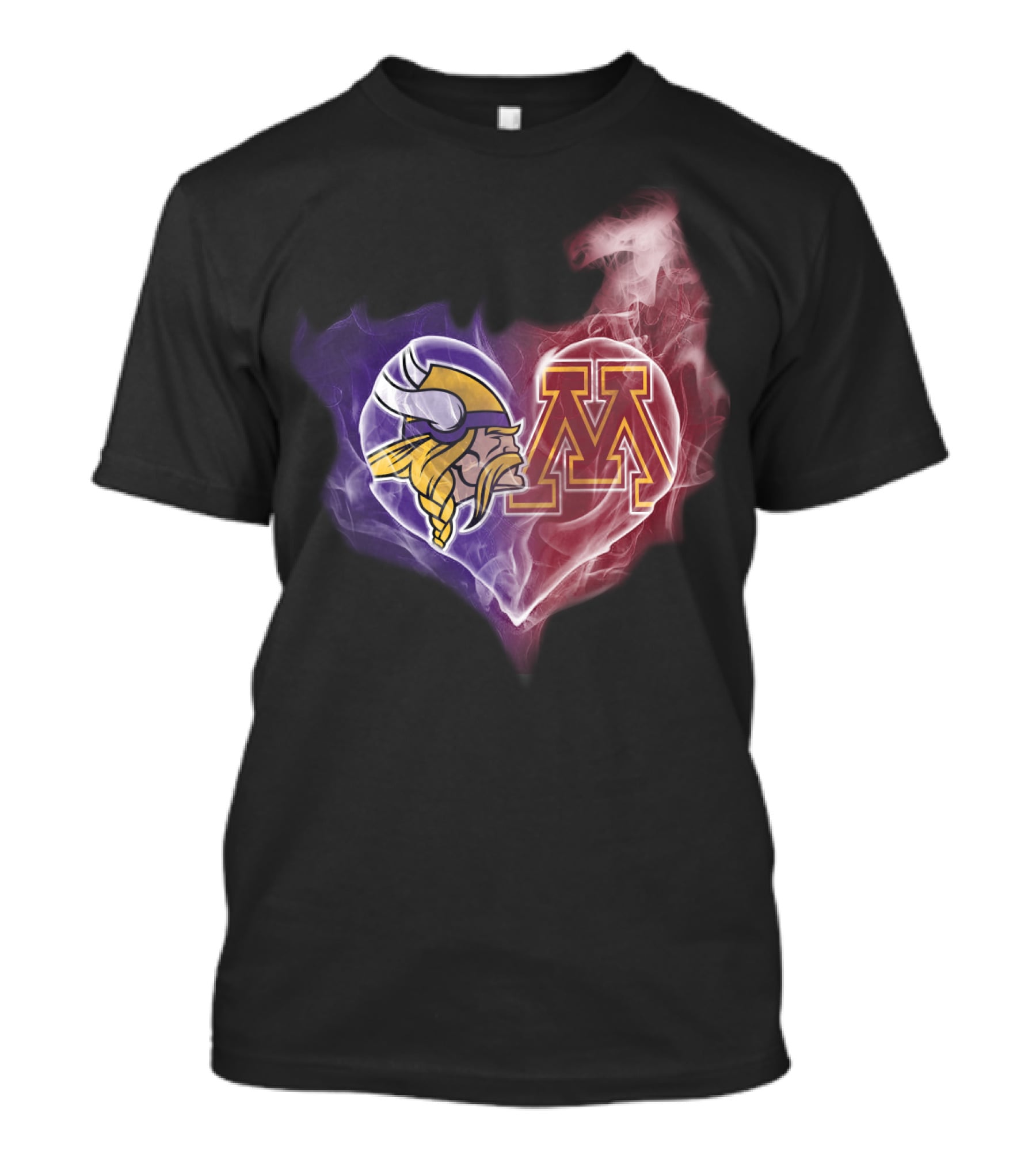 Minnesota Vikings And Golden Gophers Heart Logo Fusion T-Shirt