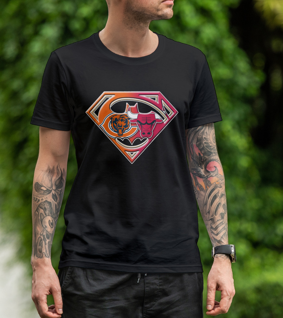 Chicago Bears Bulls Superman Logo Fusion T-Shirt