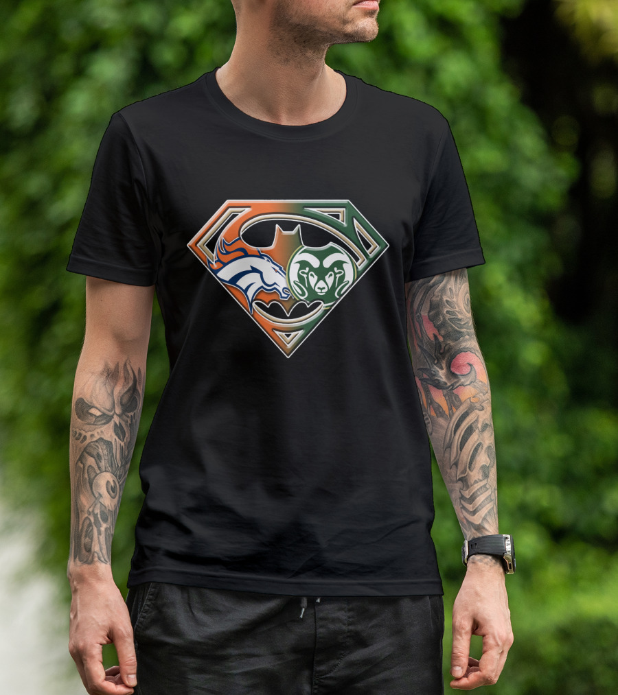 Superman Batman Denver Broncos Colorado State Rams Logo Fusion T-Shirt
