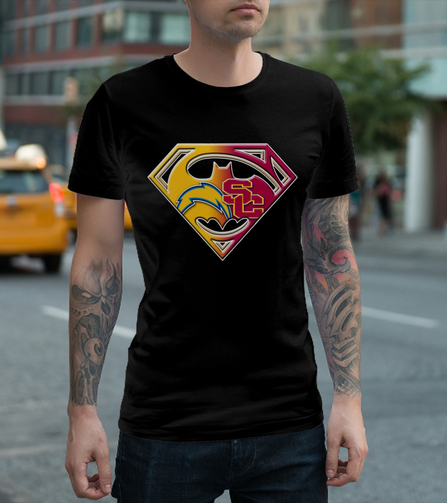 Bat 036: Batman Superhero Superman Chargers Sc Logo Fusion T-Shirt