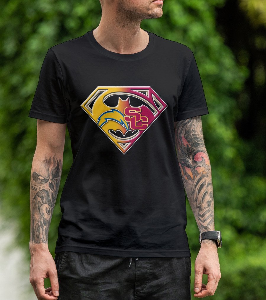 Bat 036: Batman Superhero Superman Chargers Sc Logo Fusion T-Shirt