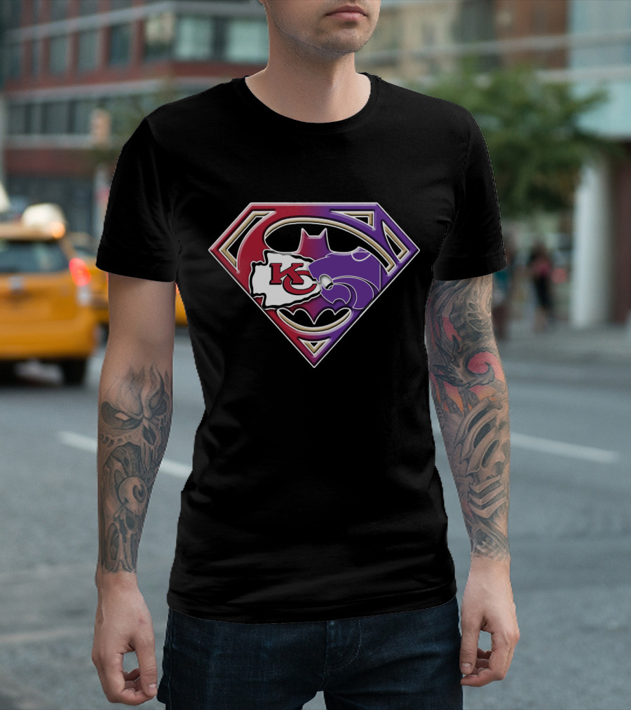Kansas City Chiefs Kansas State Wildcats Batman Superman Logo Mashup T-Shirt