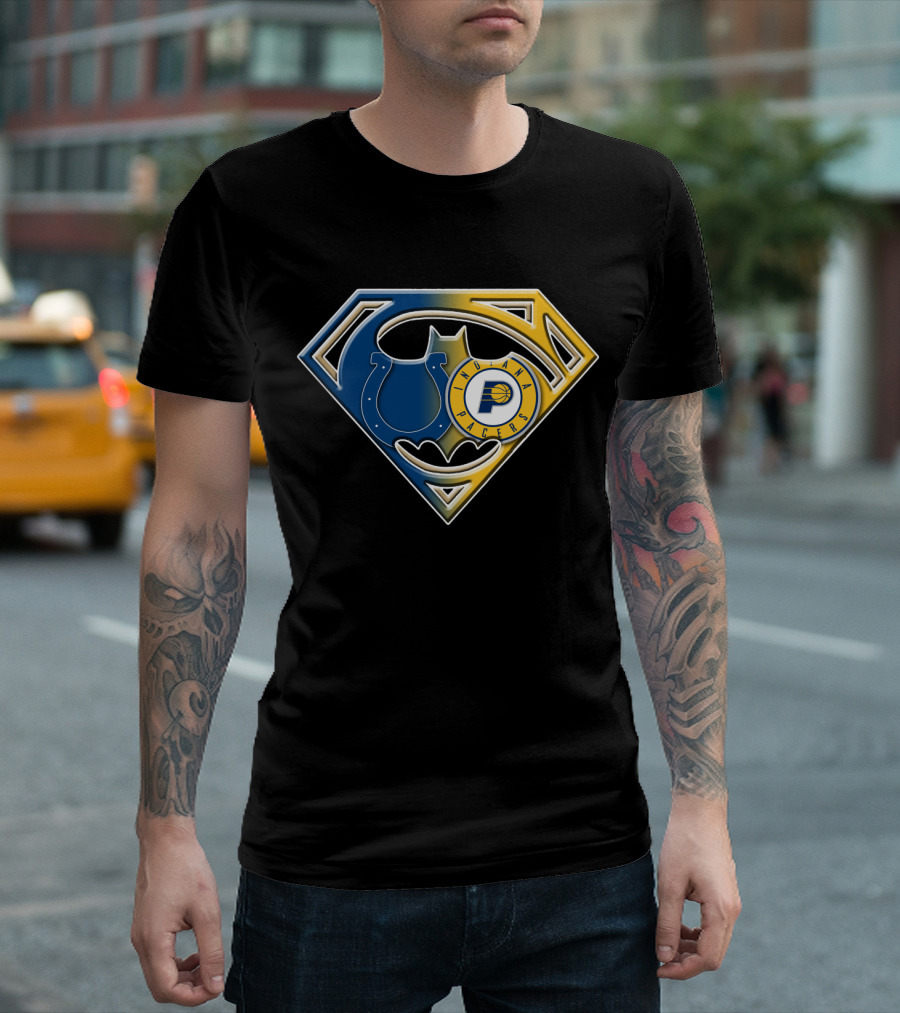 Indiana Pacers Colts Batman Superman Shield Bat T-Shirt