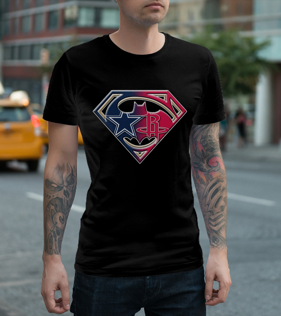 Superman Batman Houston Texans Rockets Logo Fusion T-Shirt