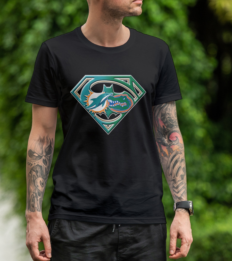 Superman Miami Dolphins Florida Gators Batman Logo Fusion T-Shirt