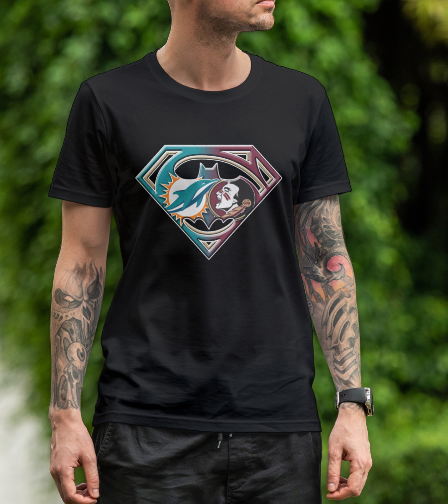 Miami Dolphins Superman Logo With Native American Face In Bat 052 T-Shirt