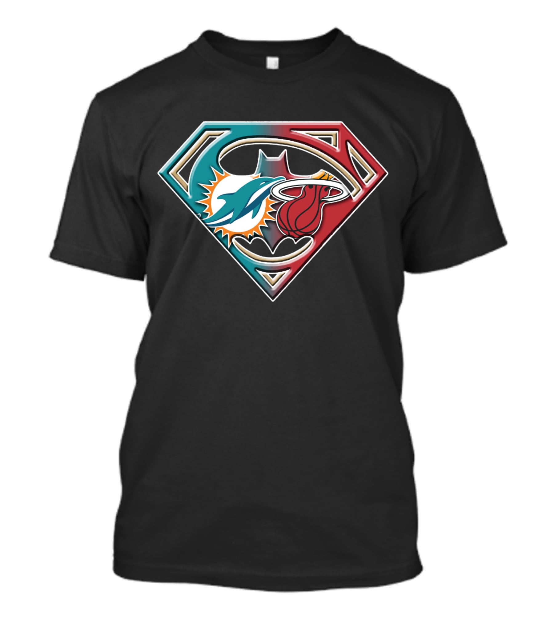 Miami Dolphins Batman Superman Miami Heat Logo Mashup T-Shirt