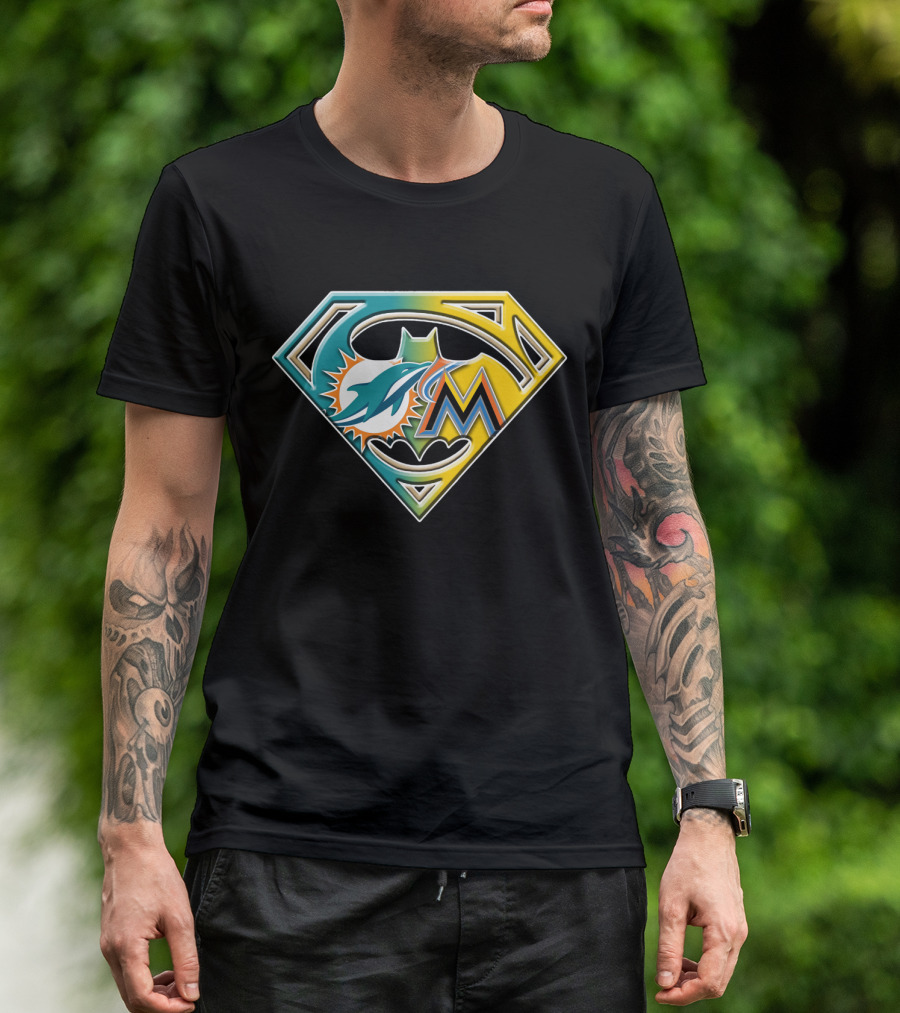 Miami Dolphins Marlins Batman Superman Bat 055 T-Shirt