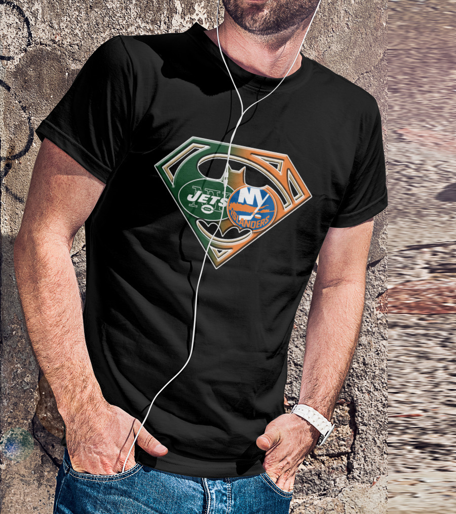 Ny Jets Islanders Superman Batman Logo Mashup T-Shirt