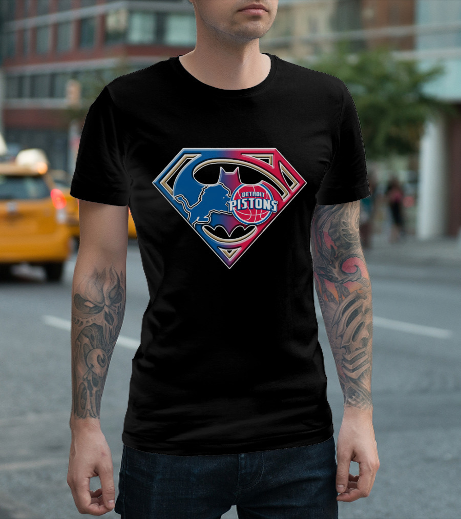 Detroit Pistons Bat 074 Superman Batman Logo Mix T-Shirt