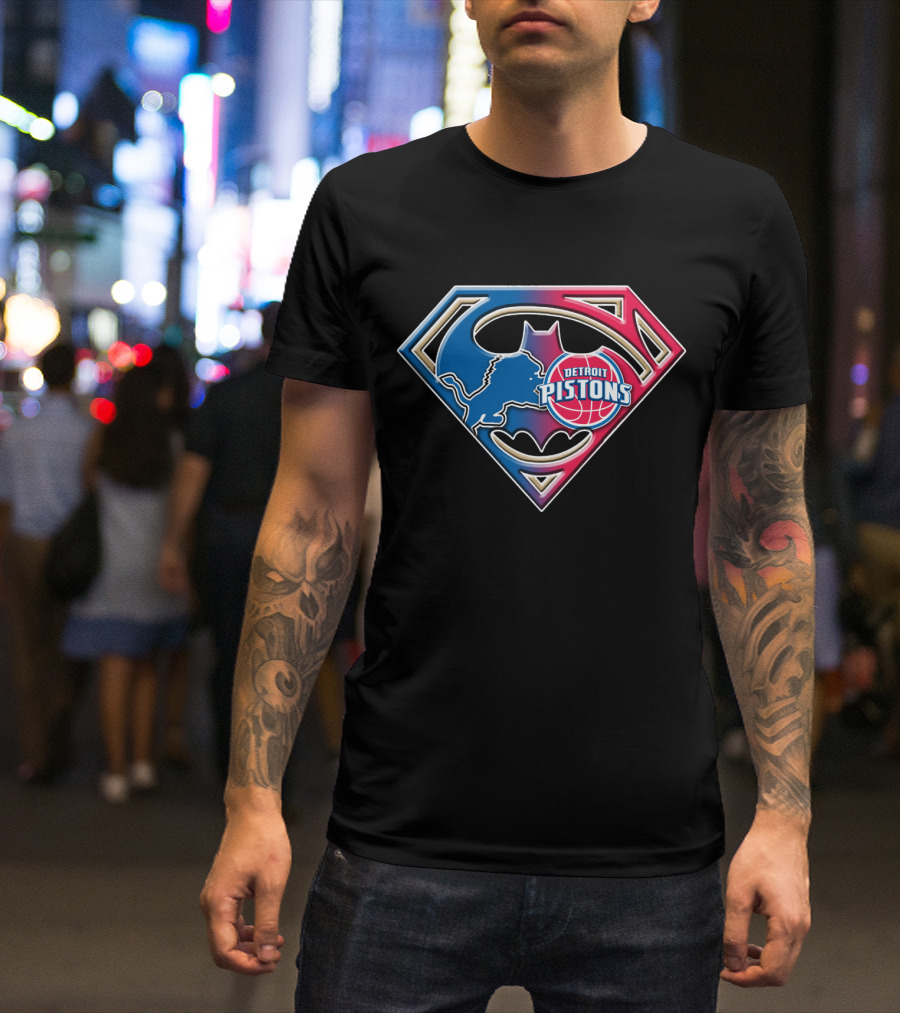 Detroit Pistons Bat 074 Superman Batman Logo Mix T-Shirt