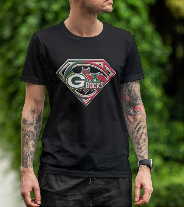 Green Bay Packers Milwaukee Bucks Batman Superman Emblem Bat 080 T-Shirt