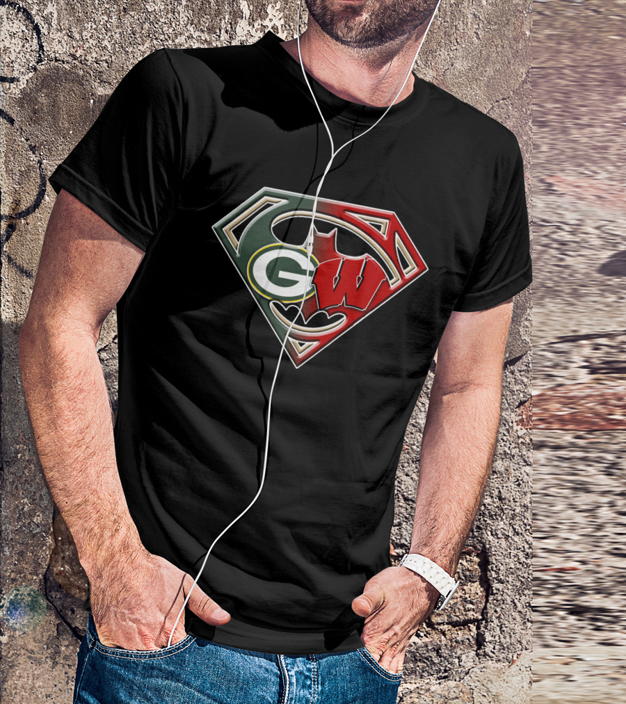 Superman Bat Green Bay Packers Wisconsin Badgers Logo Fusion Bat 081 T-Shirt