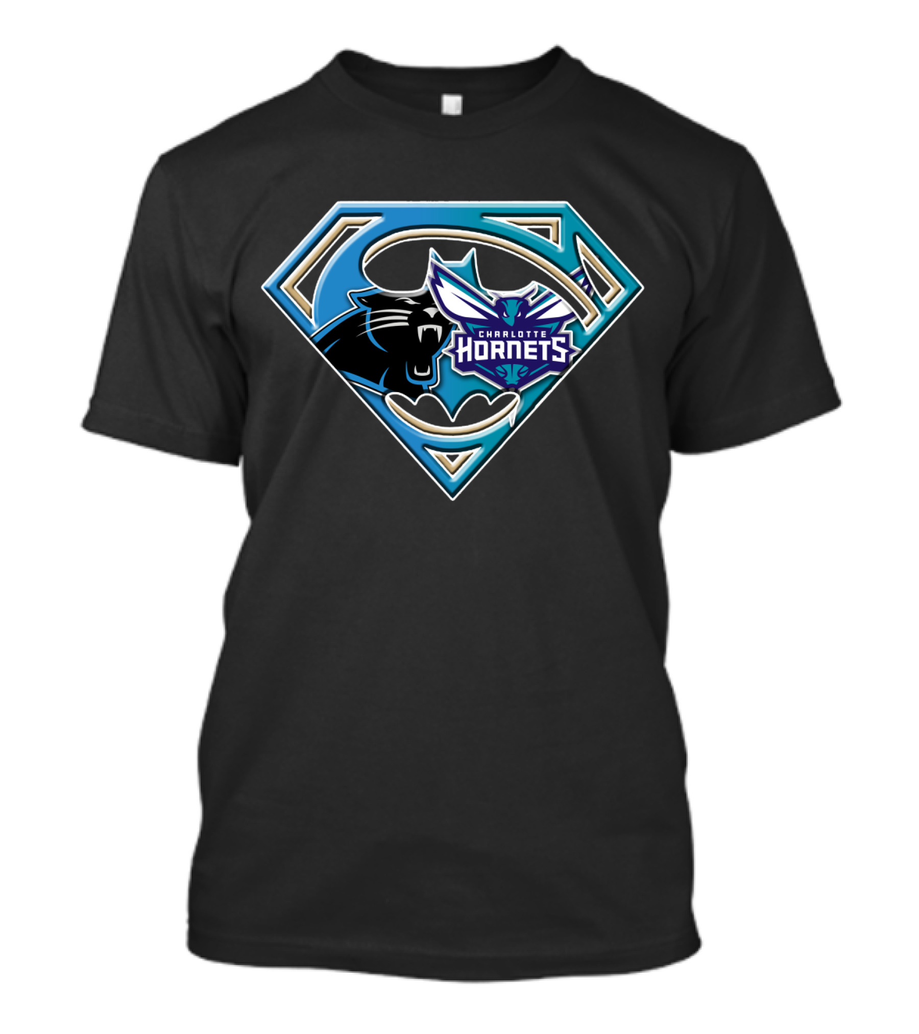 Carolina Panthers Charlotte Hornets Superman Logo Fusion Bat 083 T-Shirt
