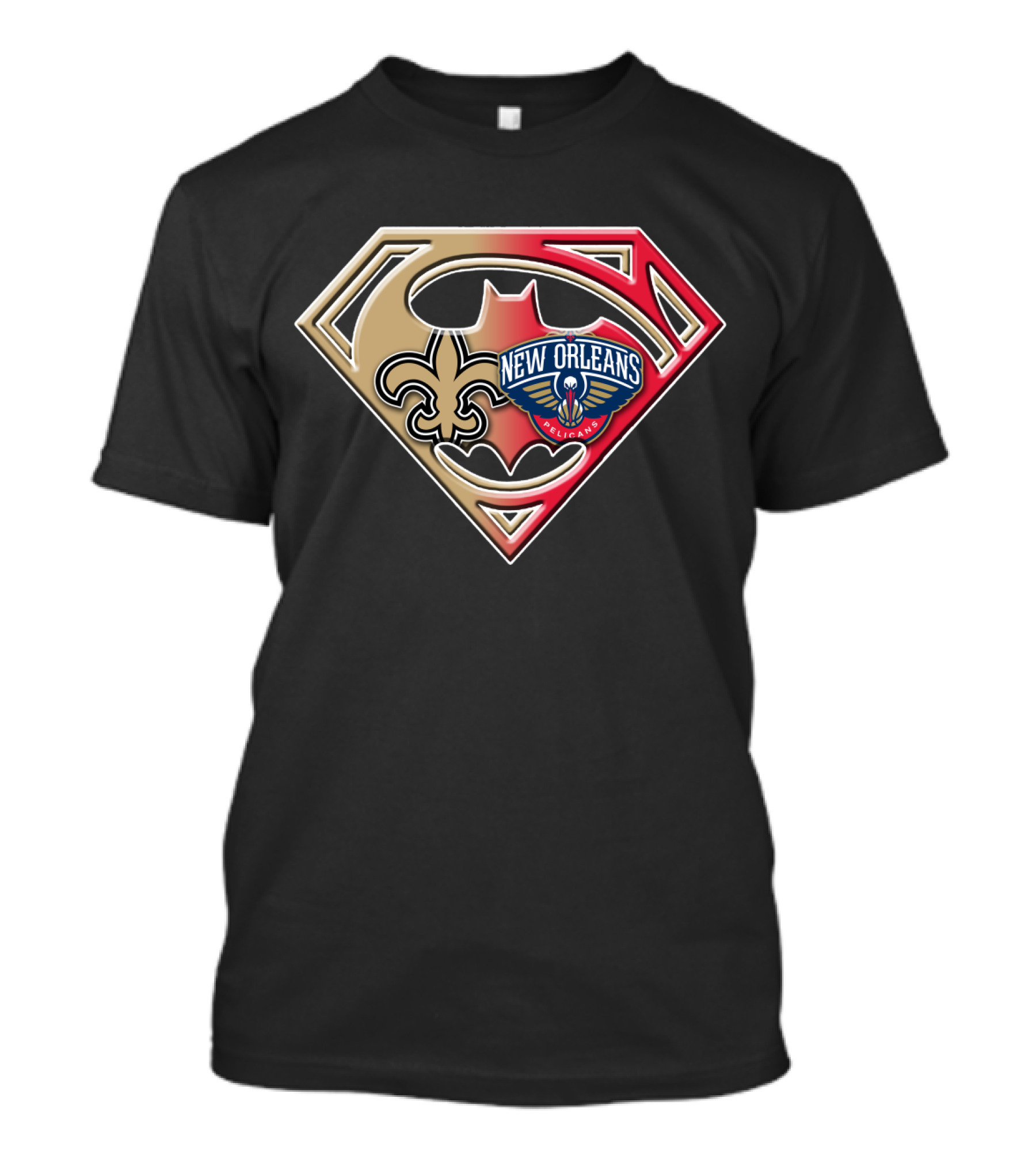 New Orleans Pelicans Saints Superman Batman Fleur De Lis Logo Bat 109 T-Shirt