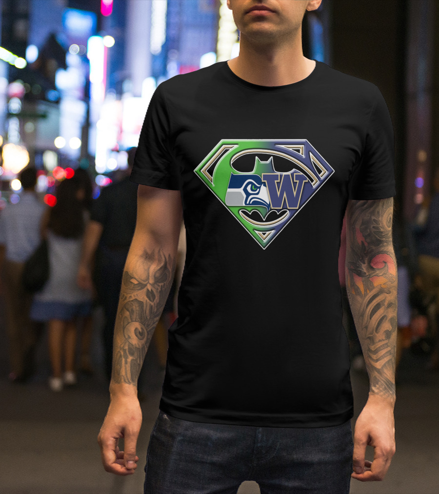 Superman Logo Seattle Seahawks Washington Huskies Bat 111 T-Shirt