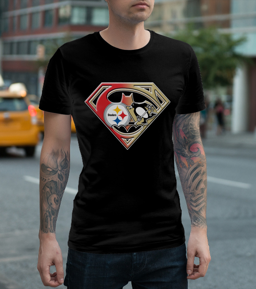 Superman Batman Pittsburgh Steelers Penguins Logo Fusion T-Shirt