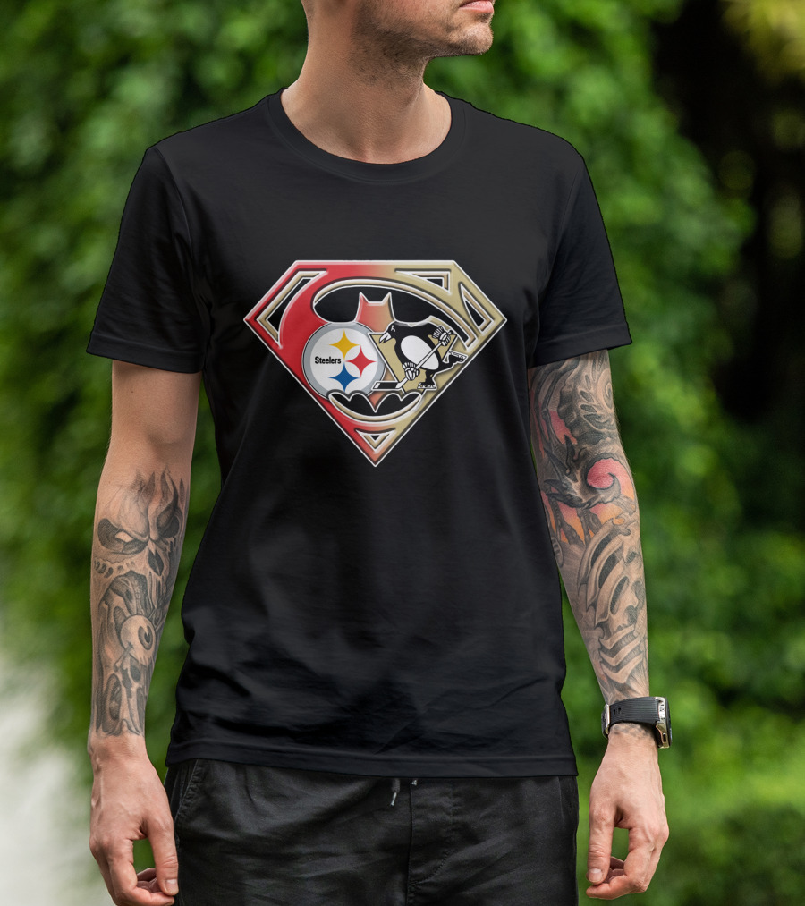 Superman Batman Pittsburgh Steelers Penguins Logo Fusion T-Shirt