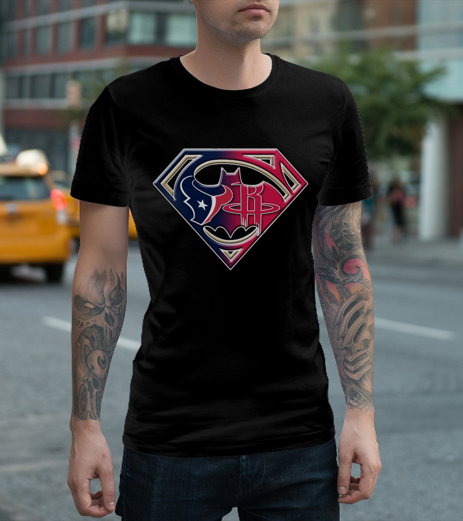 Houston Texans Batman Rockets Superman Logo Fusion T-Shirt