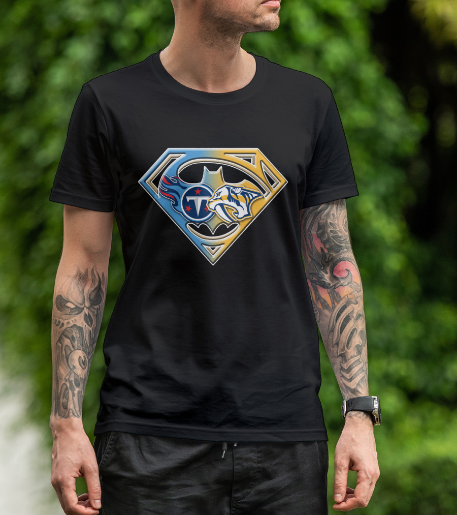 Tennessee Titans Nashville Predators Superman Batman T-Shirt