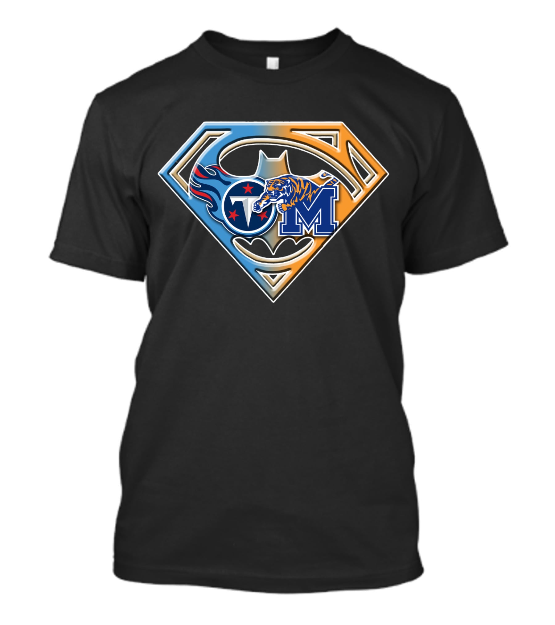 Tennessee Titans And Memphis Tigers Super Shield Bat T-Shirt